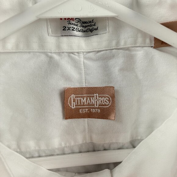 Gitman Bros 18.5 35 USA Oxford French Cuff Point TTX Cotton Pinpoint White Solid - Picture 12 of 16